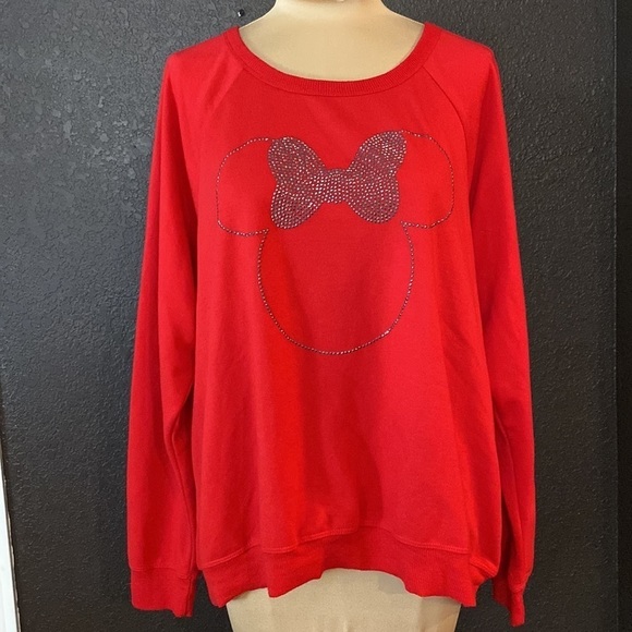 Disney Parks Women's‎ red and silver studded Minnie long sleeve super soft top - Picture 1 of 6